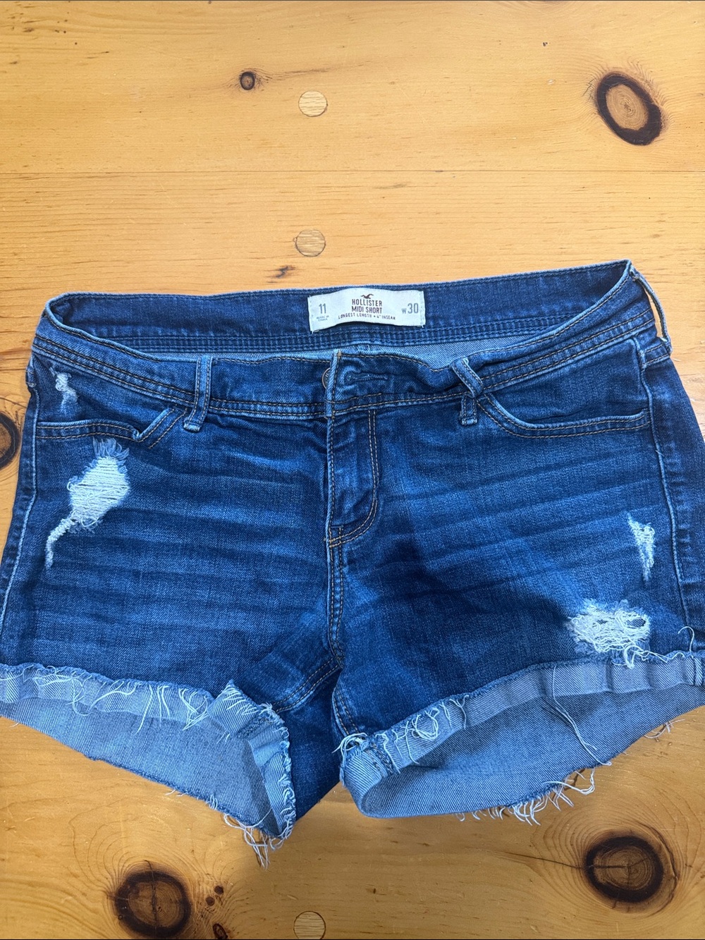 Hollister Dark Blue Distressed Denim Cutoff Shorts